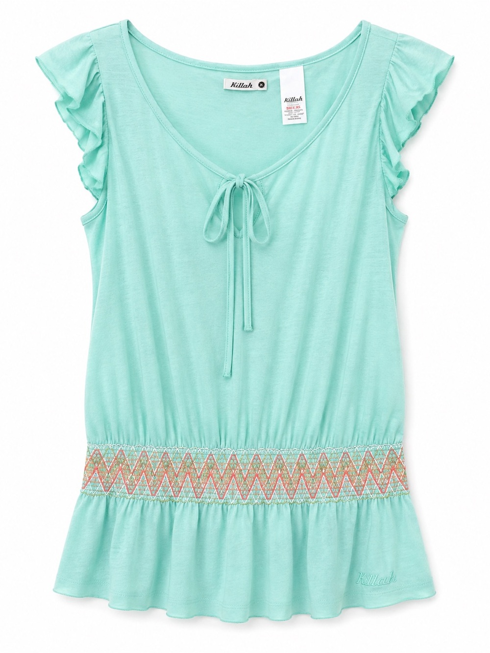 Killah Vintage Y2K Mint Green Embroidered Smocked Waist Top Size S